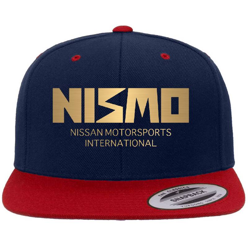 Retro Gold And Black Nismo Nissan Motorsport Logo Premium Flat Bill Snapback Cap